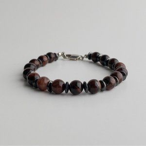 red Tiger Eye Beaded Stone Bracelet Semi-Precious Gemstone